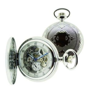 Lommeur skeleton m/sekundviser og klokkekjede