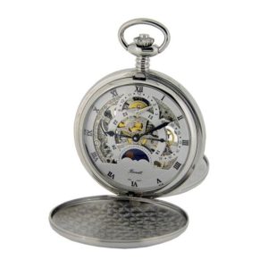 Lommeur skeleton og månefase inkl klokkekjede, krom